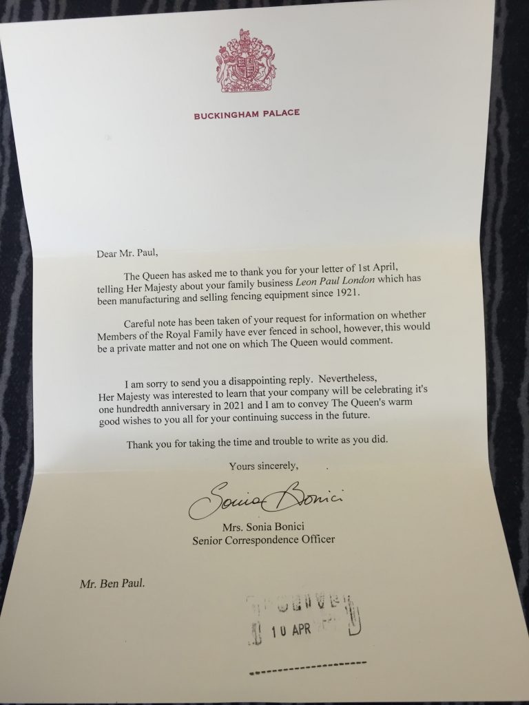 The Queen writes back. 