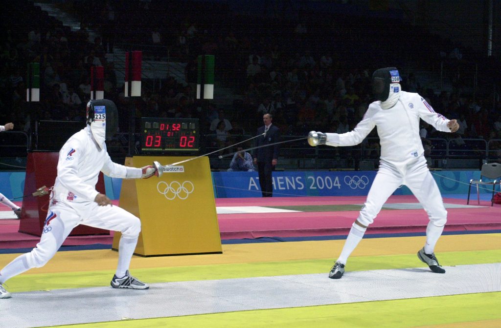 Athens Olympic fencing, you can clearly see the audience in the background.