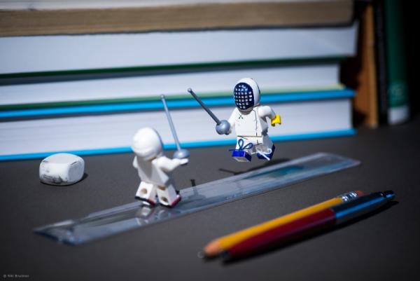 Lego, miniature and real life fencing pictures.